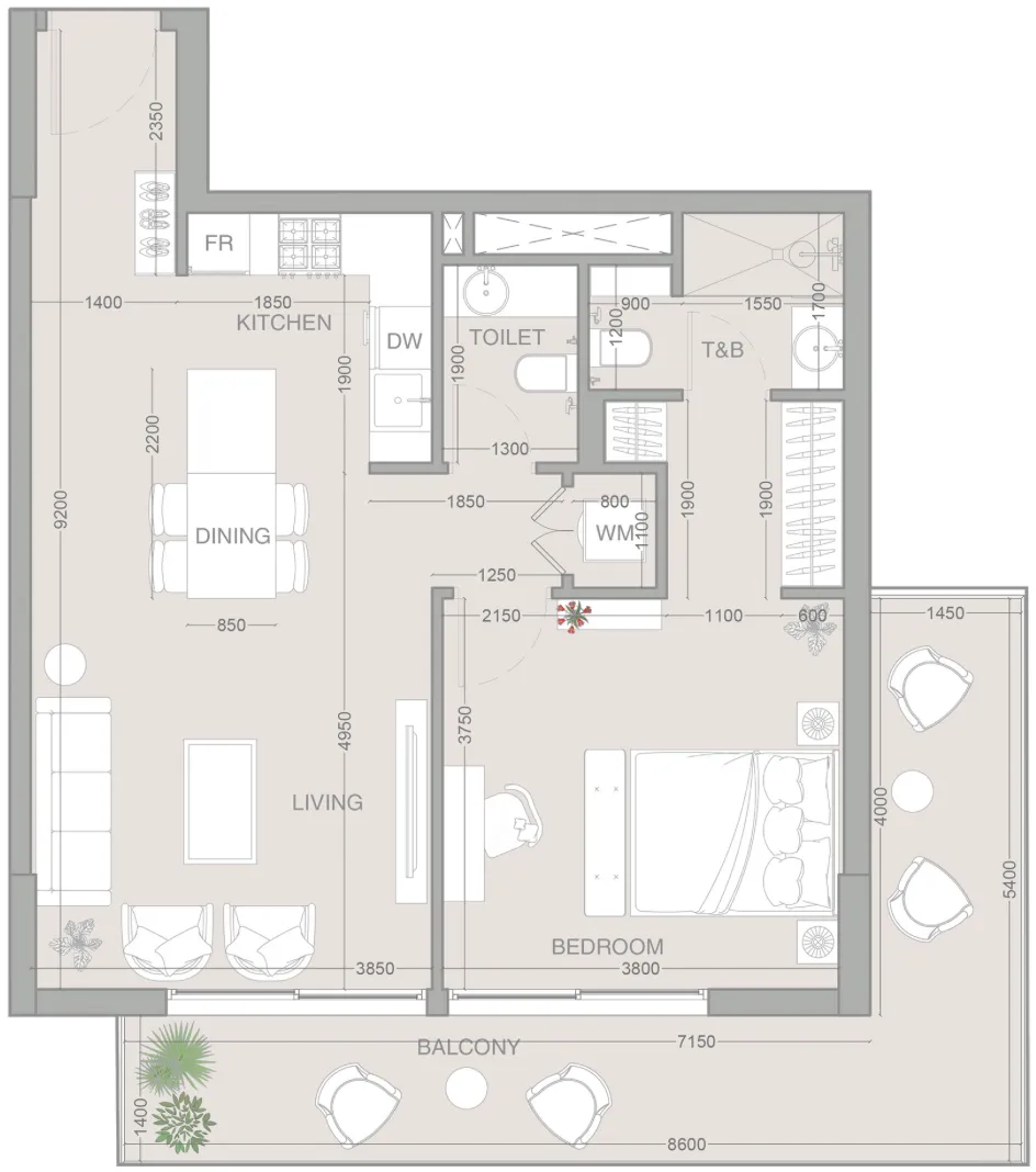 1 bedroom floor plan