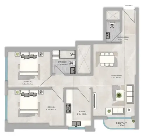 2 bedrooms floor plan