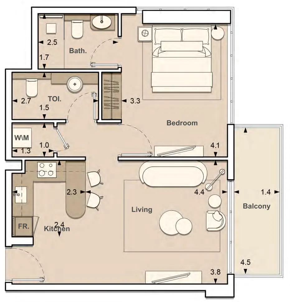 S and S Lume Residences 1BR floor plan