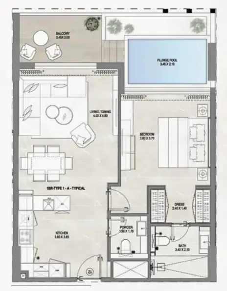 1 bedroom floor plan