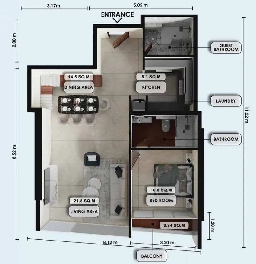 1 bedroom floor plan