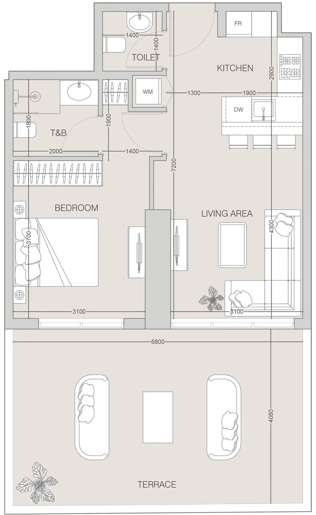 1 bedroom floor plan