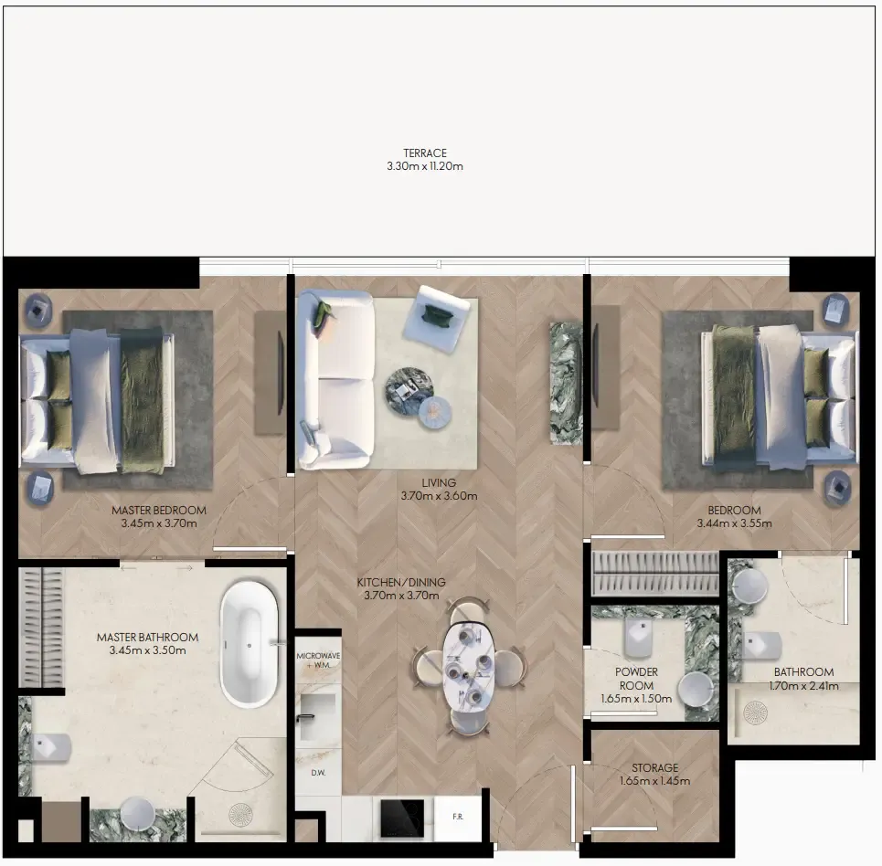 2 bedrooms floor plan