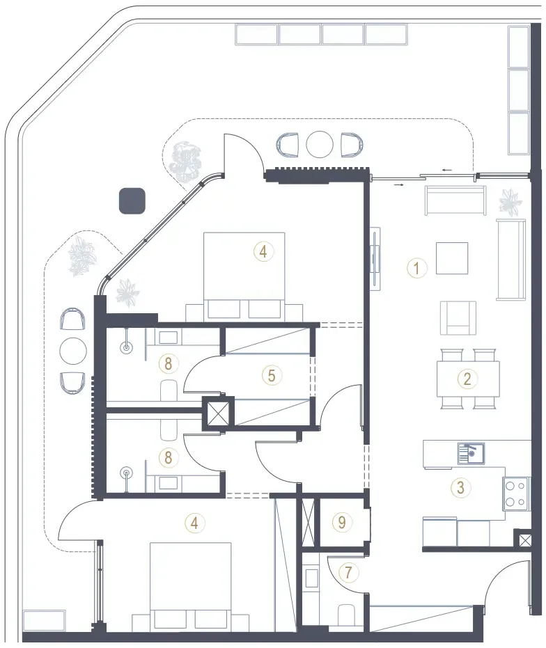 2 bedrooms floor plan