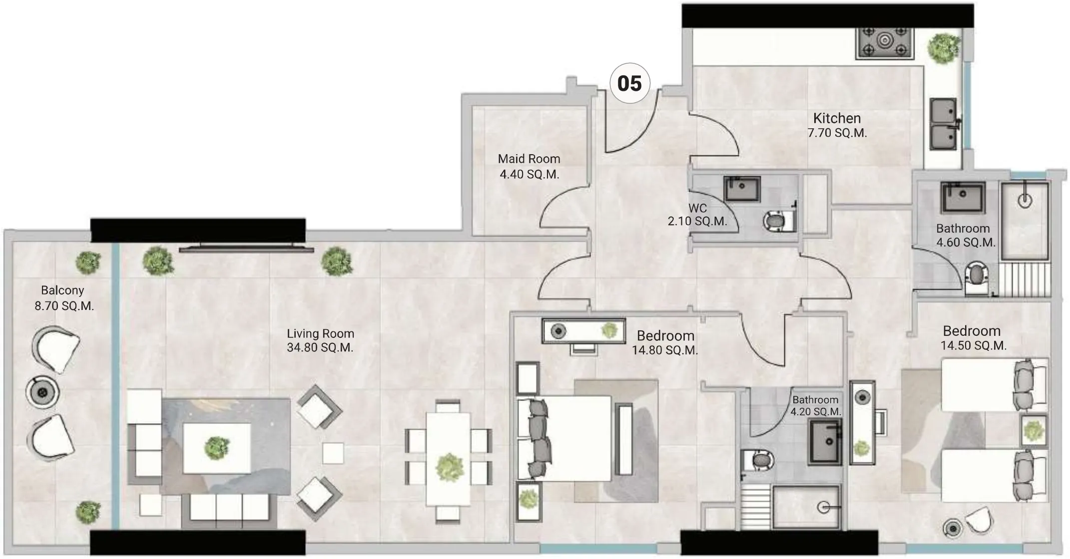 2 bed