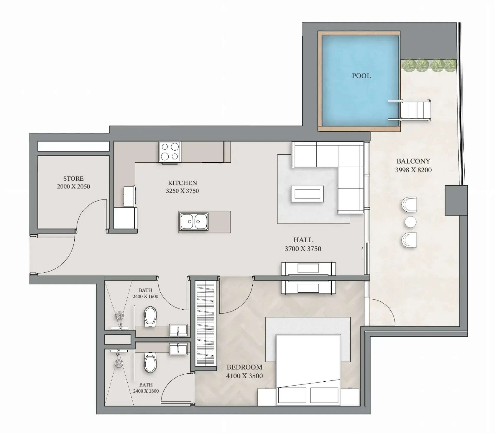 1 bedroom floor plan