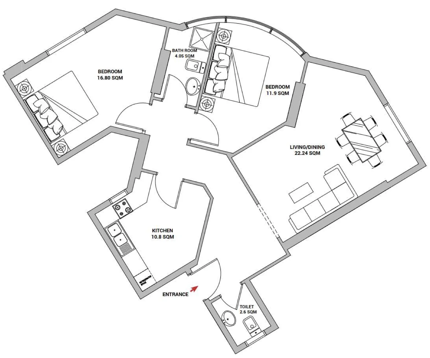 2 bedrooms floor plan