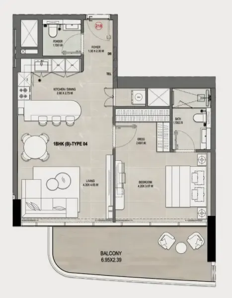 1 bedroom floor plan