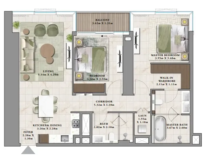 2 bedrooms floor plan