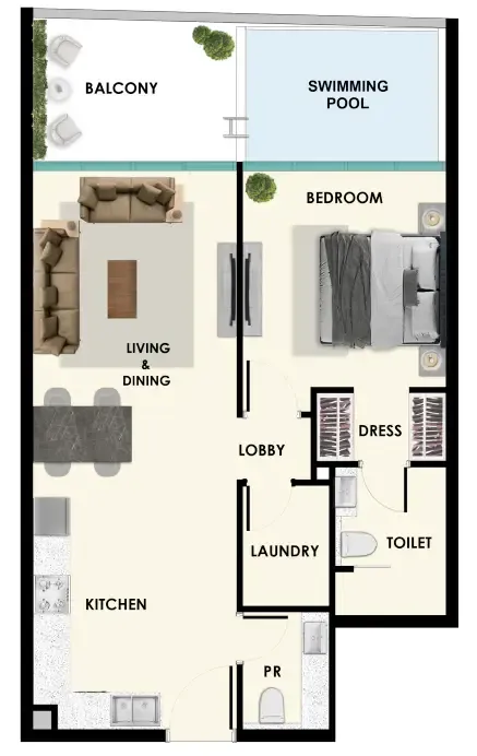 Samana Samana Ibiza 1BR floor plan