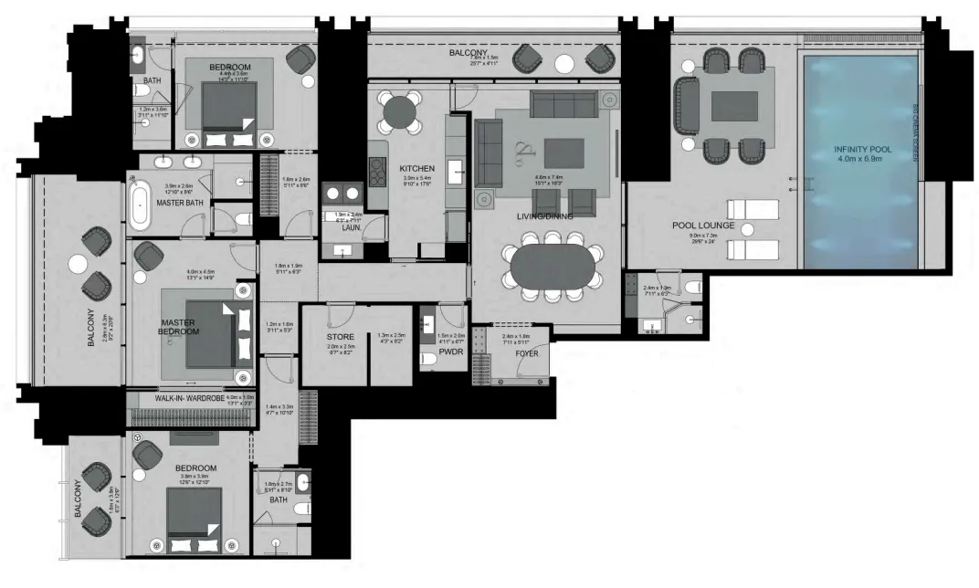 3 bedrooms floor plan