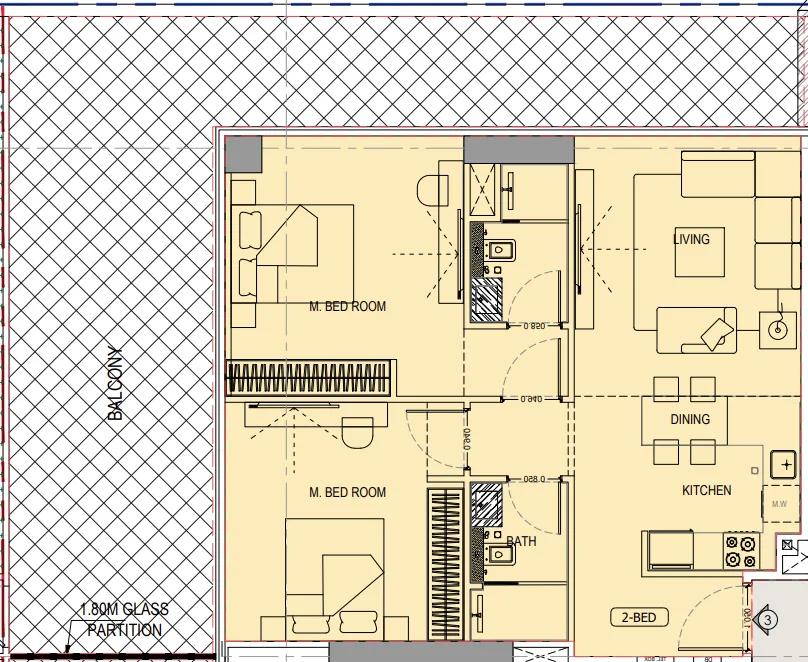 2 bedrooms floor plan