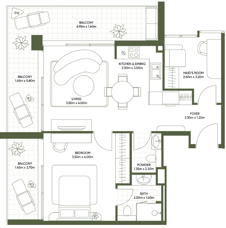 Segrex Development Olivia Gardens 1BR floor plan