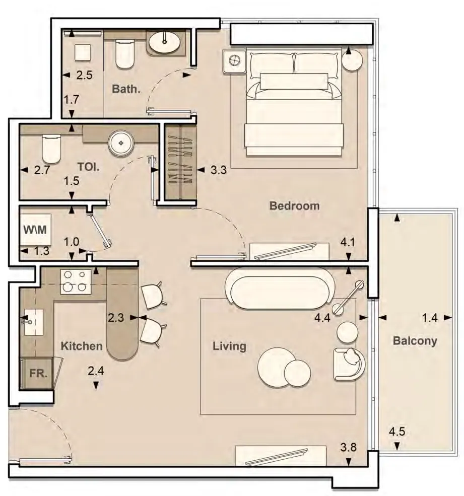 S and S Lume Residences 1BR floor plan