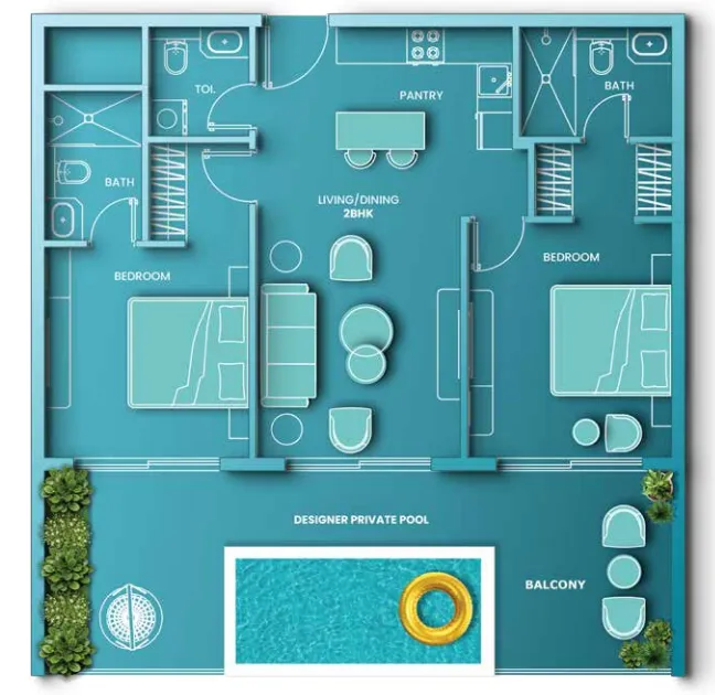 2 bedrooms floor plan