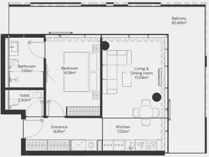 1 bedroom floor plan