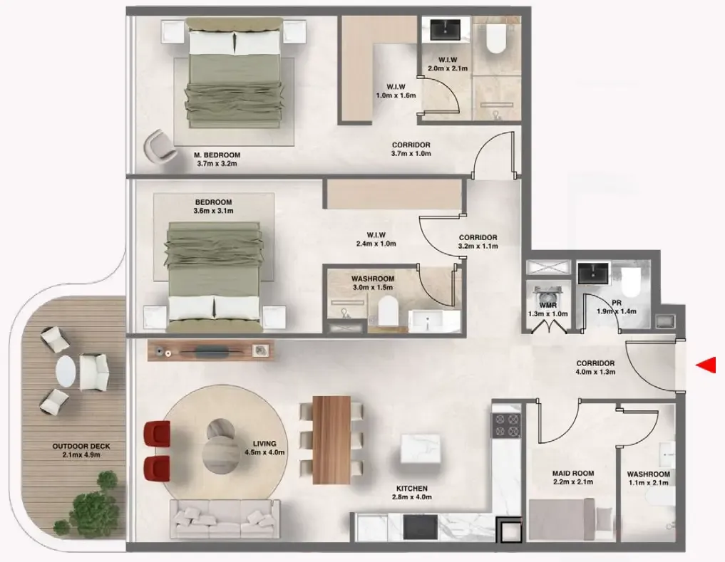 2 bedrooms floor plan