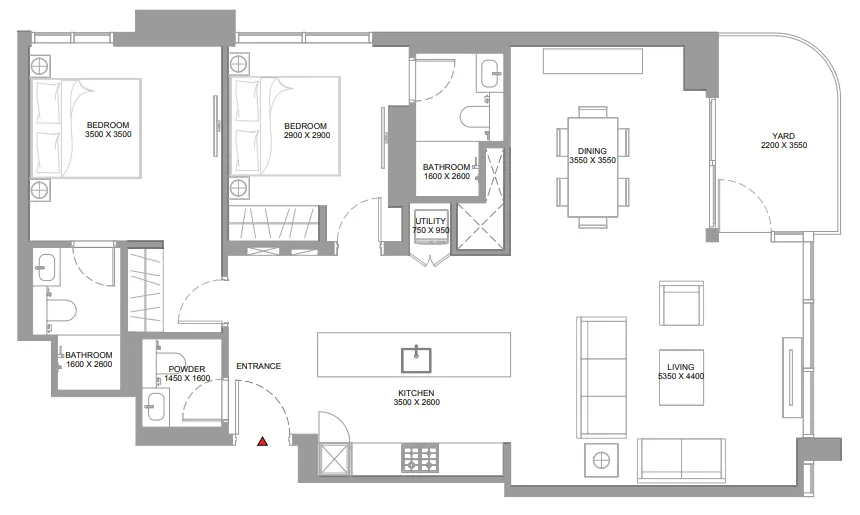 2 bedrooms floor plan