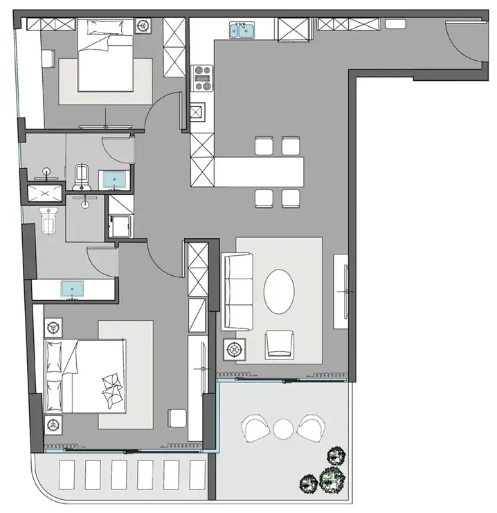 2 bedrooms floor plan