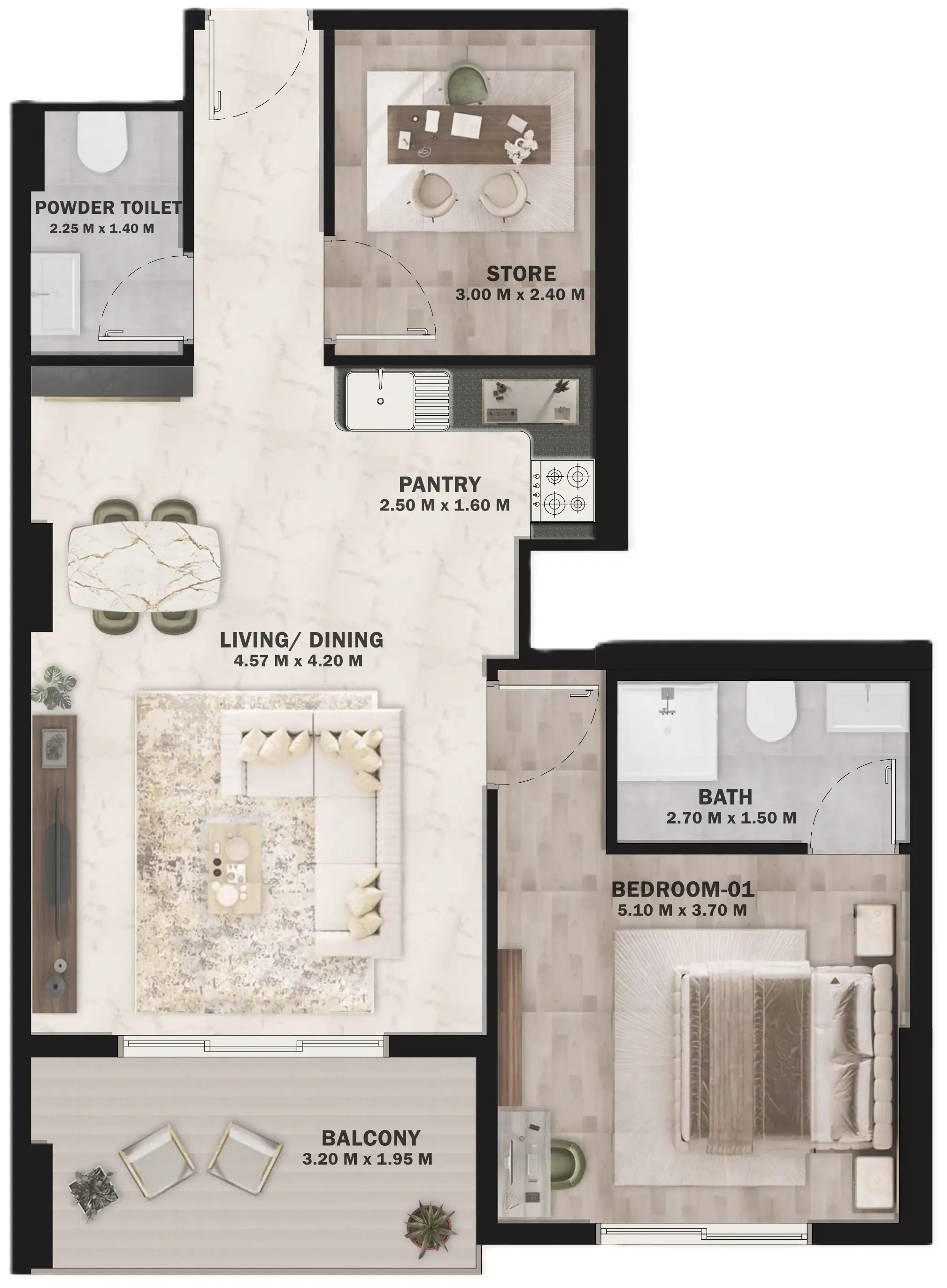 1 bedroom floor plan