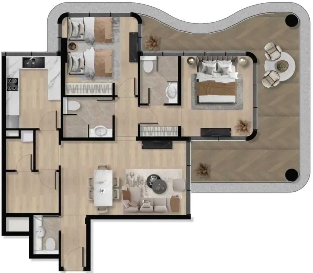 2 bedrooms floor plan