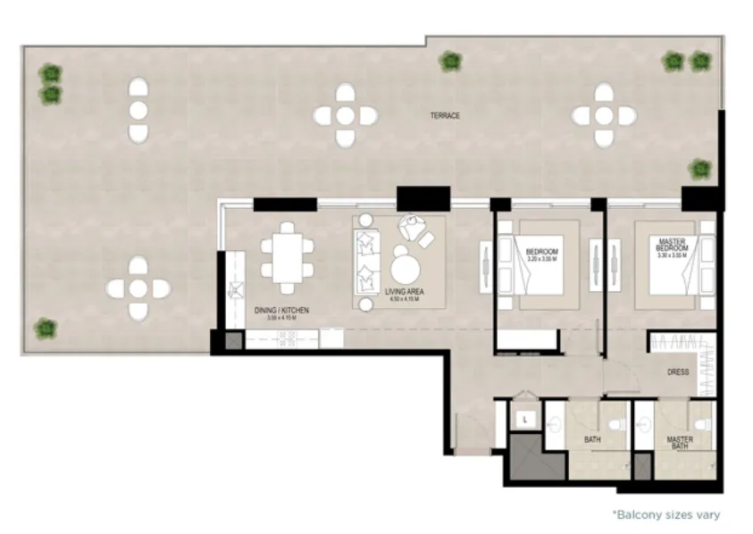 Haya on the Park — 2 Bedrooms floor plan