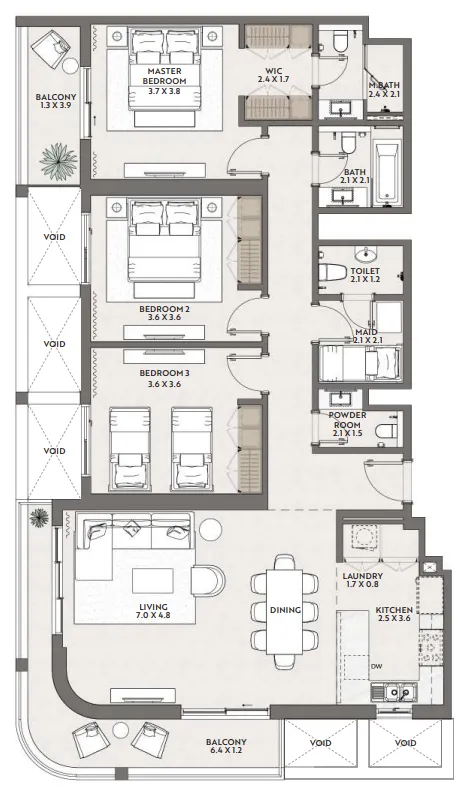 3 bedrooms floor plan