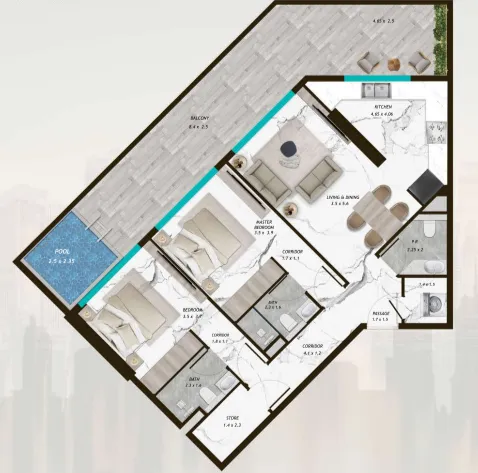 2 bedrooms floor plan