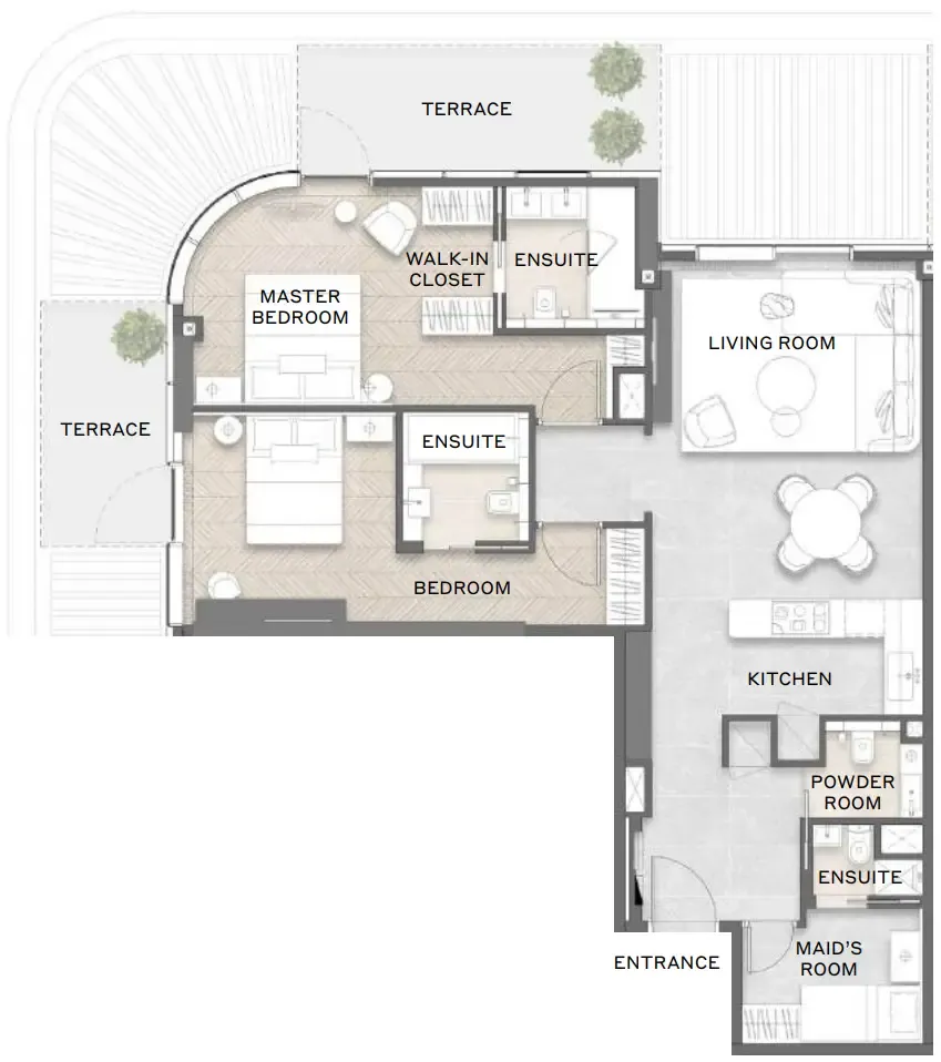 2 bedrooms floor plan