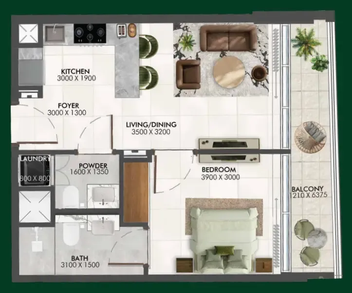1 bedroom floor plan