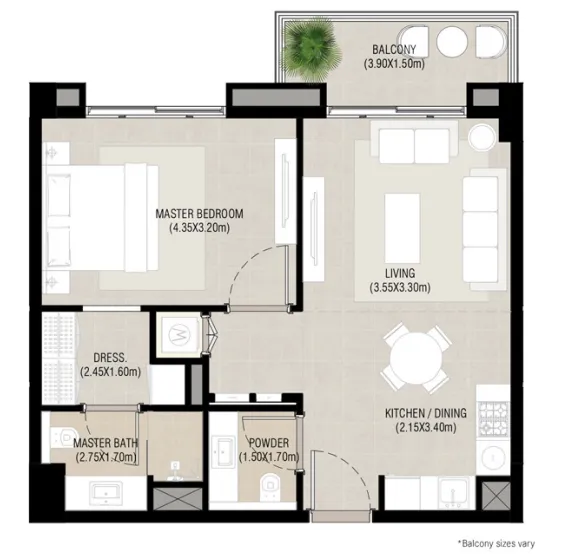 1 bedroom floor plan
