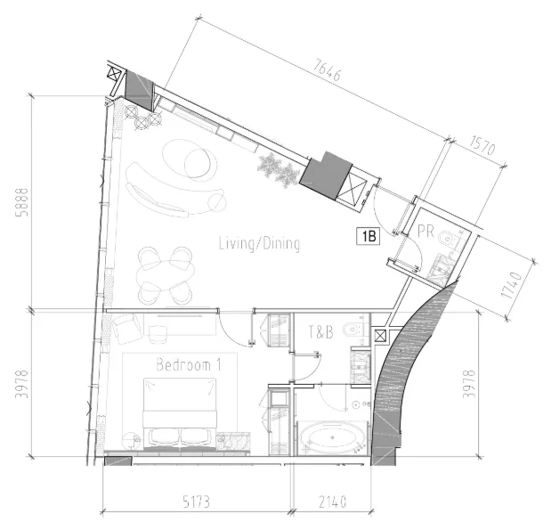 1 bedroom floor plan