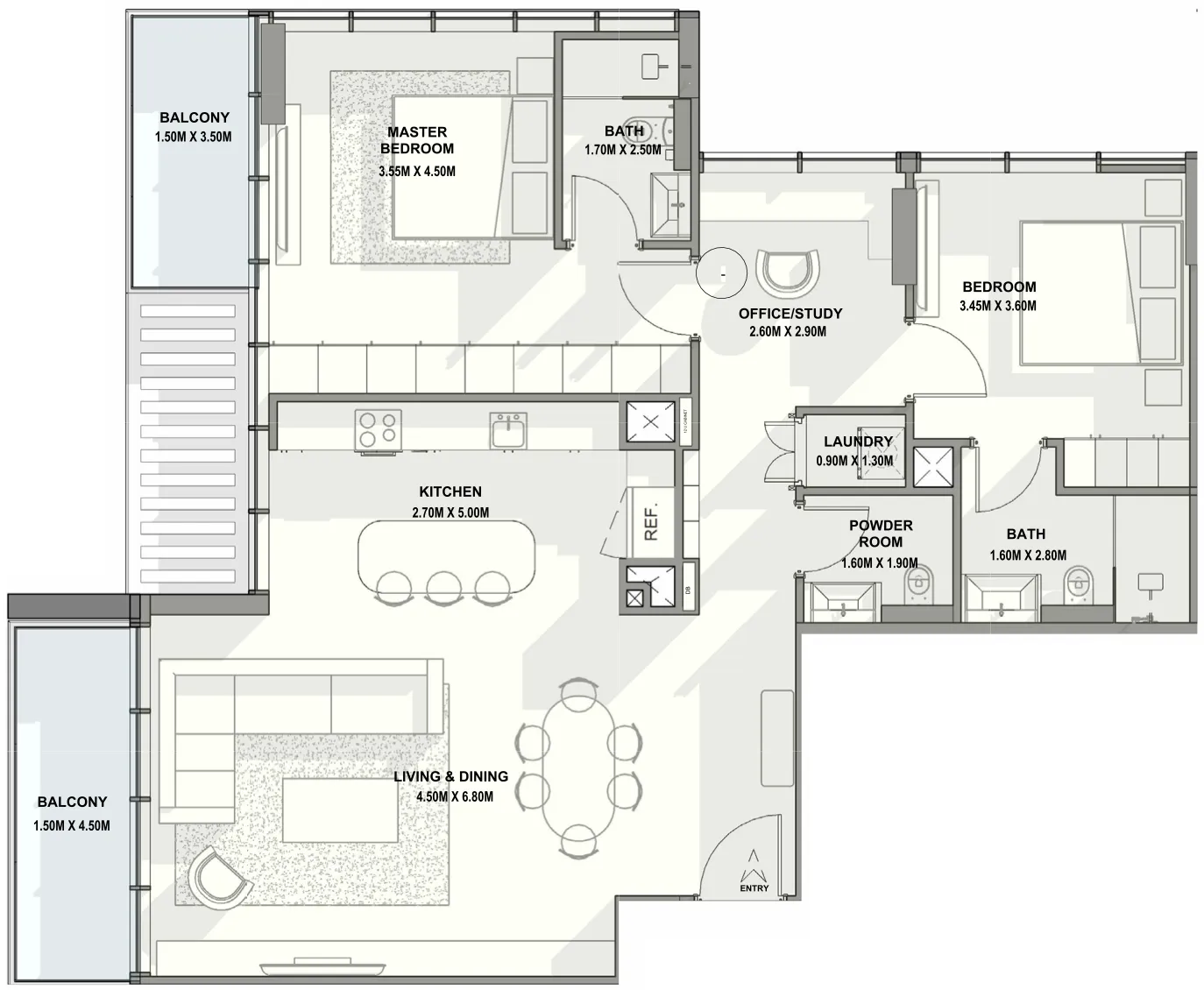 2 bedrooms floor plan