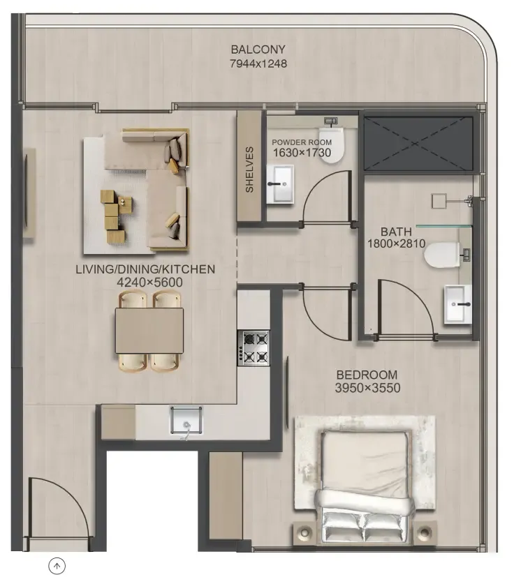 1 bedroom floor plan