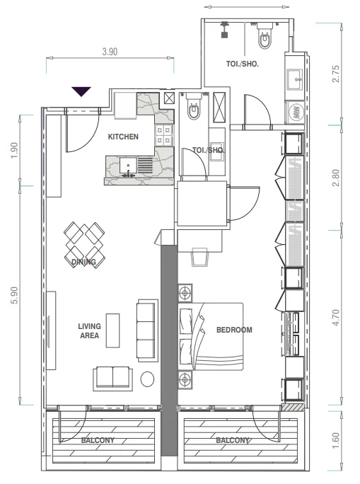 1 bedroom floor plan