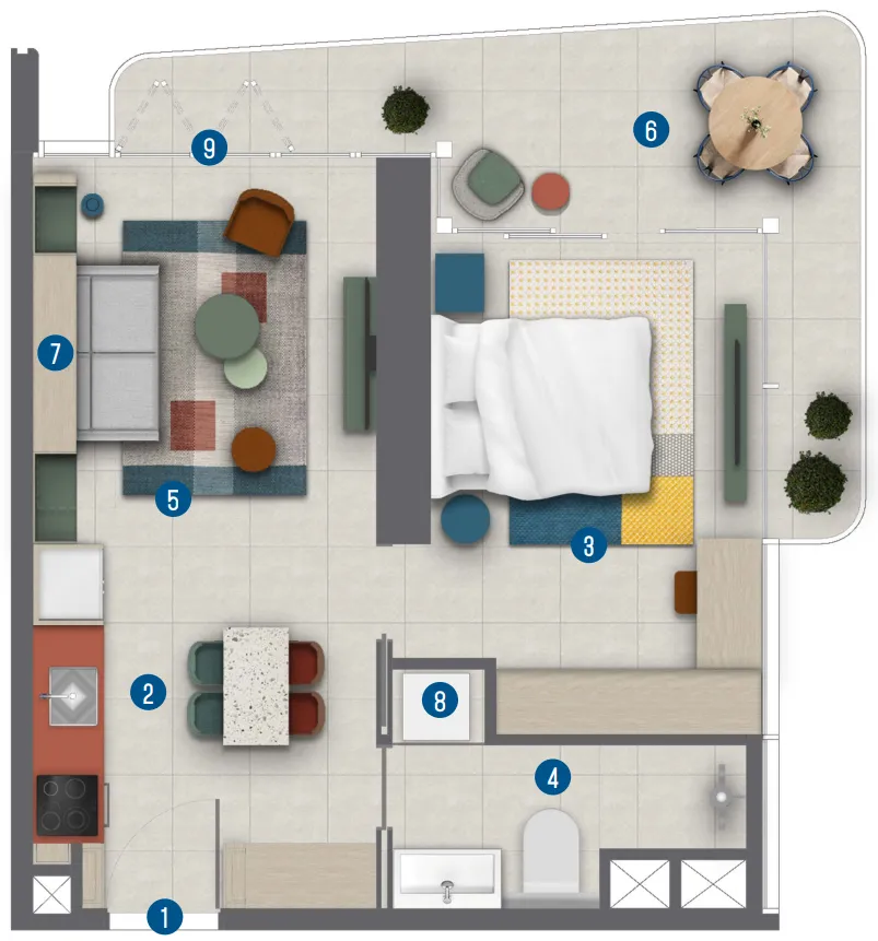 Irth Development Rove Home Marasi Drive 1BR floor plan