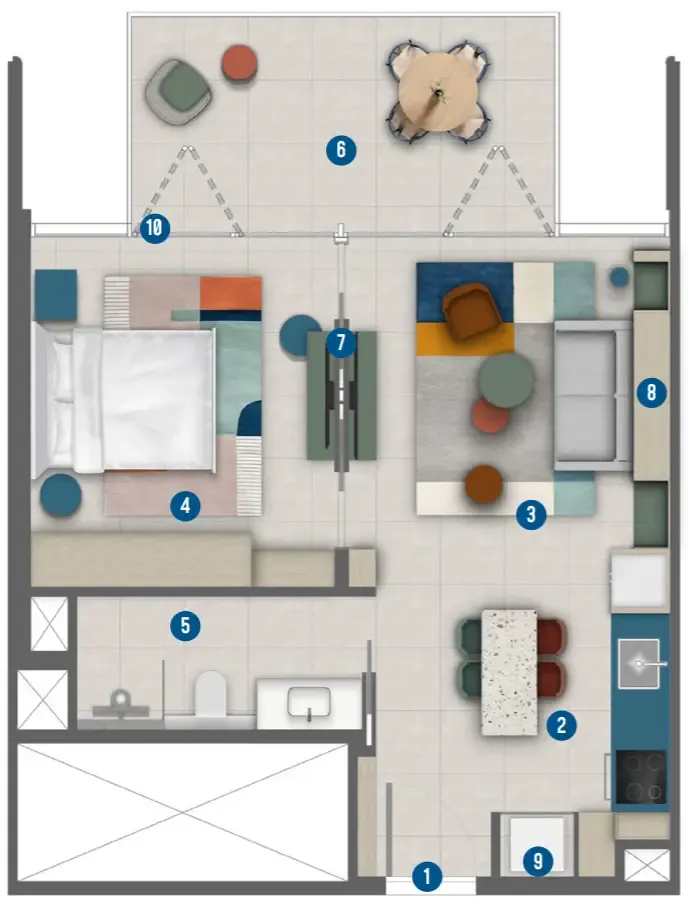 Irth Development Rove Home Marasi Drive 1BR floor plan