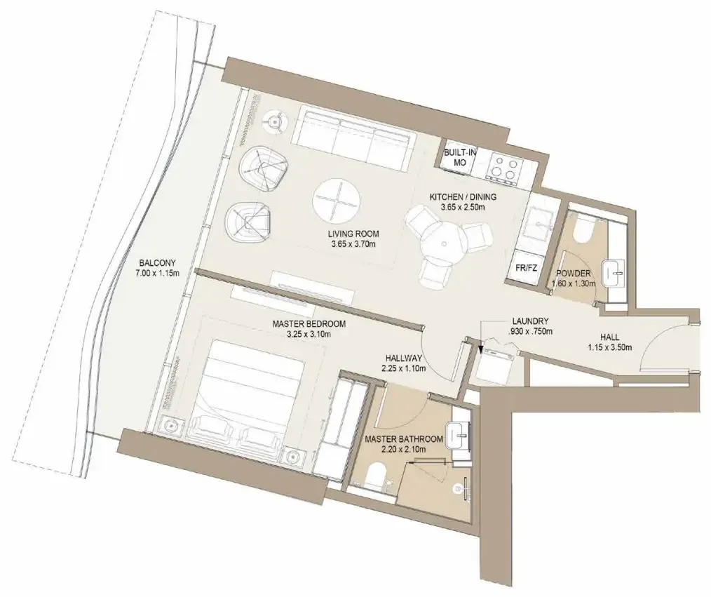 One Development Laguna Residence 1BR floor plan