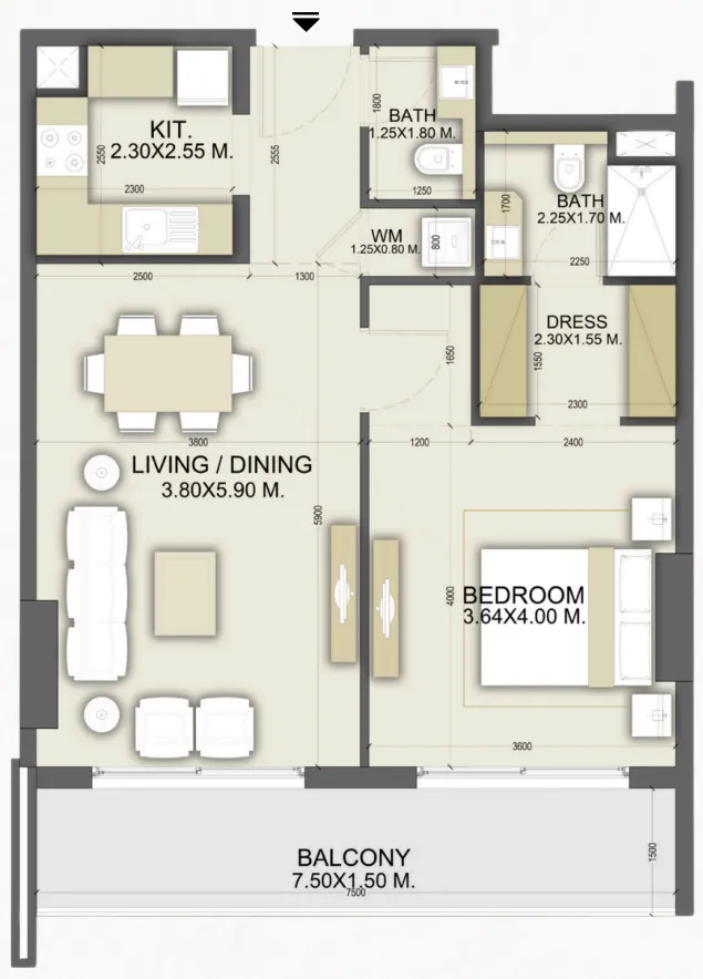 1 bedroom floor plan