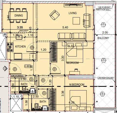 2 bedrooms floor plan