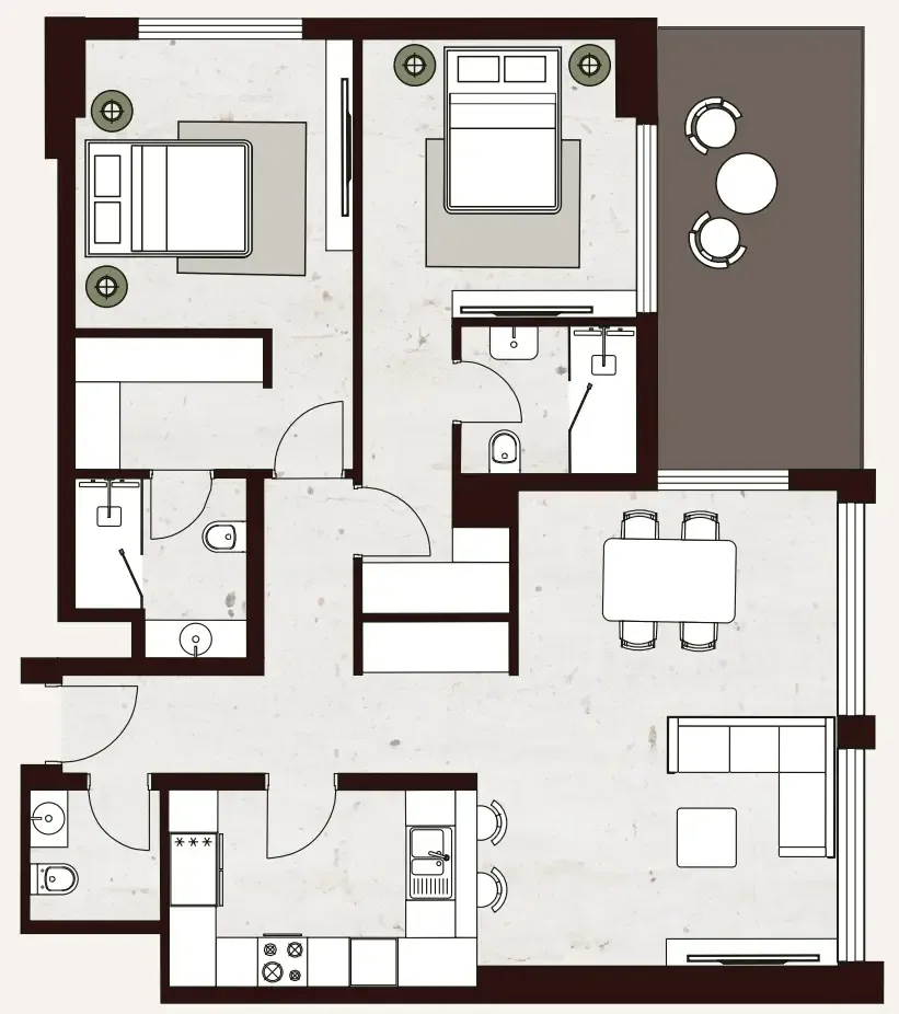 2 bedrooms floor plan