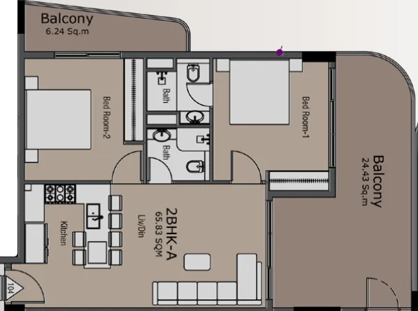 2 bedrooms floor plan