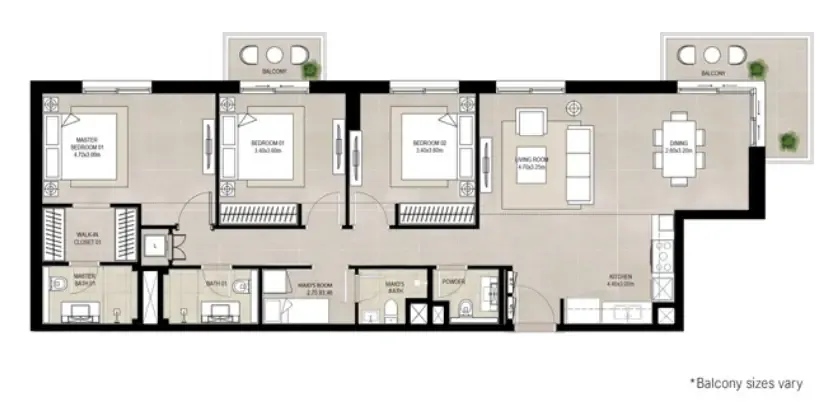 3 bedrooms floor plan
