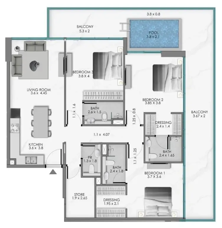 3 bedrooms floor plan