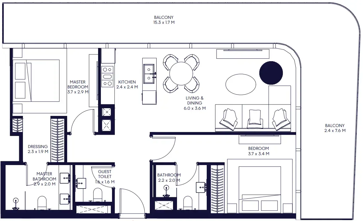 Arada Inaura Hotels & Residences Downtown 2BR floor plan