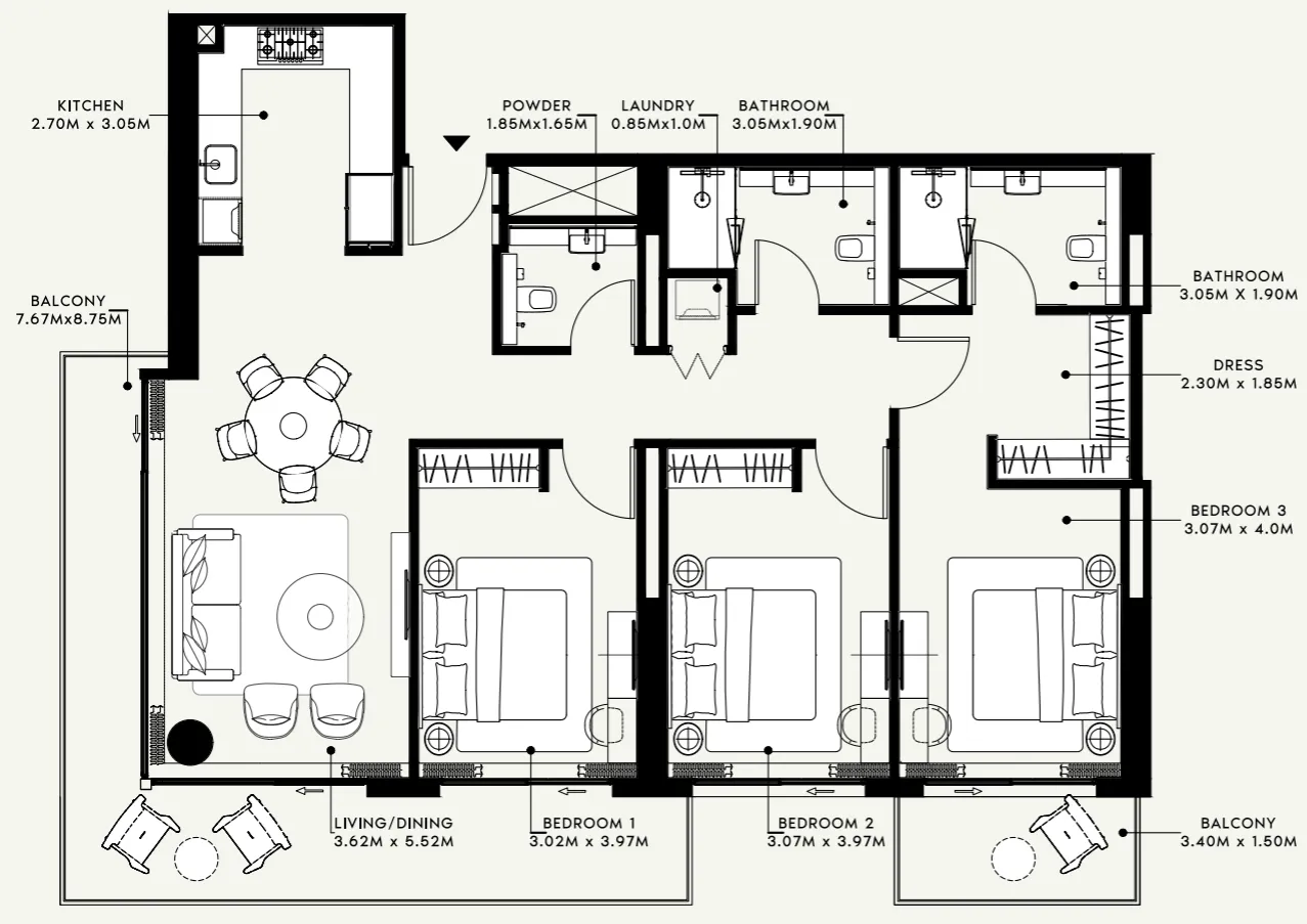 3 bedrooms floor plan