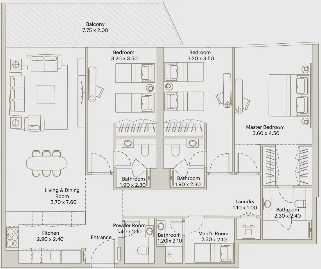 Deyaar Eleve 3BR floor plan