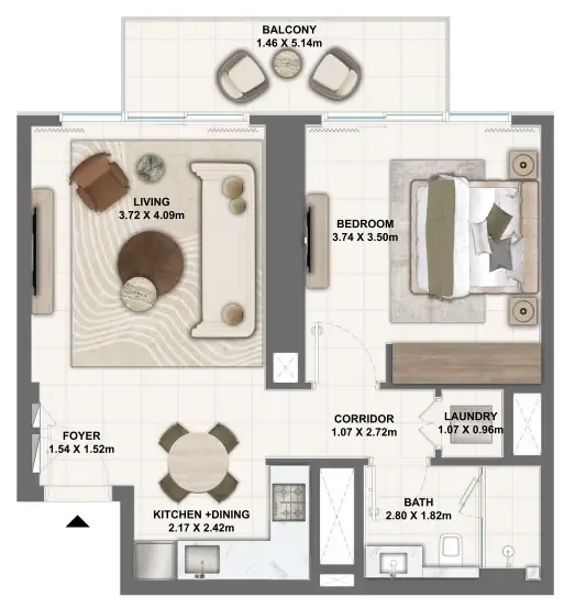 1 bedroom floor plan