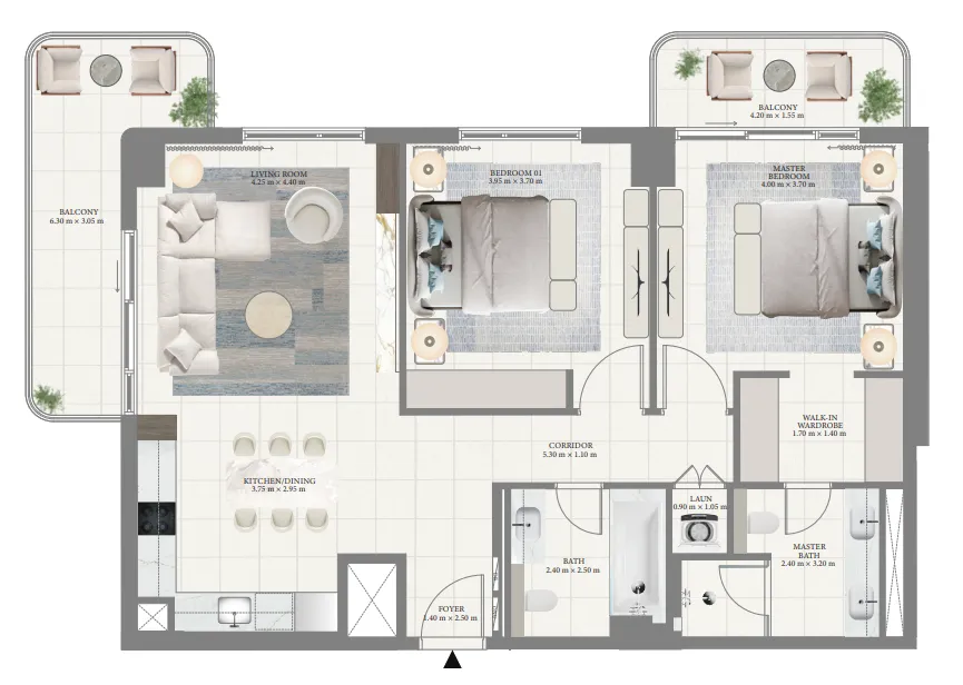 2 bedrooms floor plan