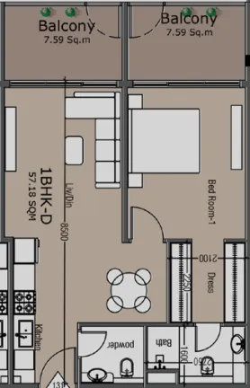 1 bedroom floor plan